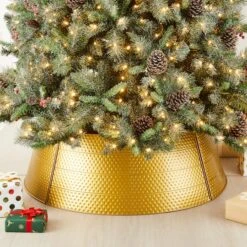 Glitzhome® 40.5" Christmas Gold Hammered Metal Tree Collar -Holiday Glow D652298S 2