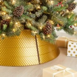Glitzhome® 40.5" Christmas Gold Hammered Metal Tree Collar -Holiday Glow D652298S 7