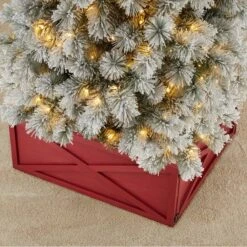 Glitzhome® 32" Red Wooden Tree Collar -Holiday Glow D652301S 2