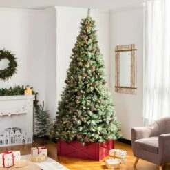 Glitzhome® 32" Red Wooden Tree Collar -Holiday Glow D652301S 4