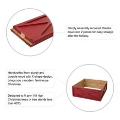 Glitzhome® 32" Red Wooden Tree Collar -Holiday Glow D652301S 5