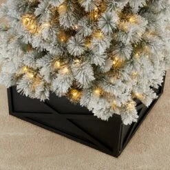 Glitzhome® 32" Black Wooden Tree Collar 13 Glitzhome® 32" Black Wooden Tree Collar -Holiday Glow D652302S 2