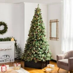 Glitzhome® 32" Black Wooden Tree Collar 15 Glitzhome® 32" Black Wooden Tree Collar -Holiday Glow D652302S 4