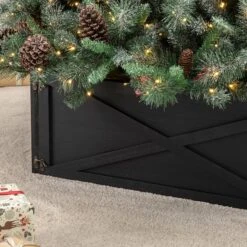 Glitzhome® 32" Black Wooden Tree Collar 17 Glitzhome® 32" Black Wooden Tree Collar -Holiday Glow D652302S 6