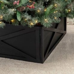 Glitzhome® 32" Black Wooden Tree Collar 18 Glitzhome® 32" Black Wooden Tree Collar -Holiday Glow D652302S 7