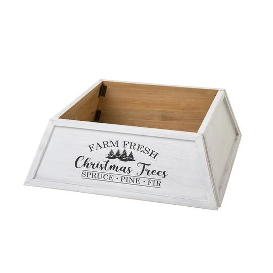 Glitzhome® 32" White Trapezoid Farm Fresh Christmas Tree Collar 3 Glitzhome® 32" White Trapezoid Farm Fresh Christmas Tree Collar