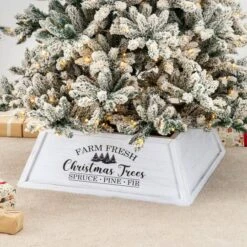 Glitzhome® 32" White Trapezoid Farm Fresh Christmas Tree Collar 13 Glitzhome® 32" White Trapezoid Farm Fresh Christmas Tree Collar -Holiday Glow D652303S 2