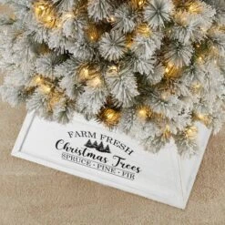 Glitzhome® 32" White Trapezoid Farm Fresh Christmas Tree Collar 14 Glitzhome® 32" White Trapezoid Farm Fresh Christmas Tree Collar -Holiday Glow D652303S 3