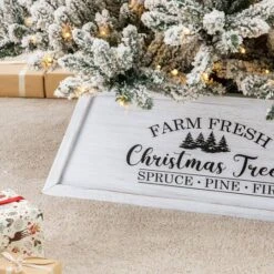 Glitzhome® 32" White Trapezoid Farm Fresh Christmas Tree Collar 17 Glitzhome® 32" White Trapezoid Farm Fresh Christmas Tree Collar -Holiday Glow D652303S 6
