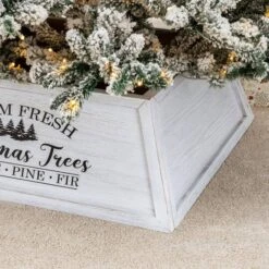 Glitzhome® 32" White Trapezoid Farm Fresh Christmas Tree Collar 18 Glitzhome® 32" White Trapezoid Farm Fresh Christmas Tree Collar -Holiday Glow D652303S 7