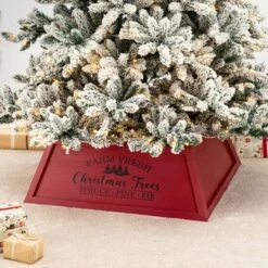 Glitzhome® 32" Red Trapezoid Farm Fresh Christmas Tree Collar 13 Glitzhome® 32" Red Trapezoid Farm Fresh Christmas Tree Collar -Holiday Glow D652306S 2