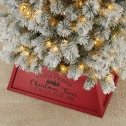 Glitzhome® 32" Red Trapezoid Farm Fresh Christmas Tree Collar 14 Glitzhome® 32" Red Trapezoid Farm Fresh Christmas Tree Collar -Holiday Glow D652306S 3