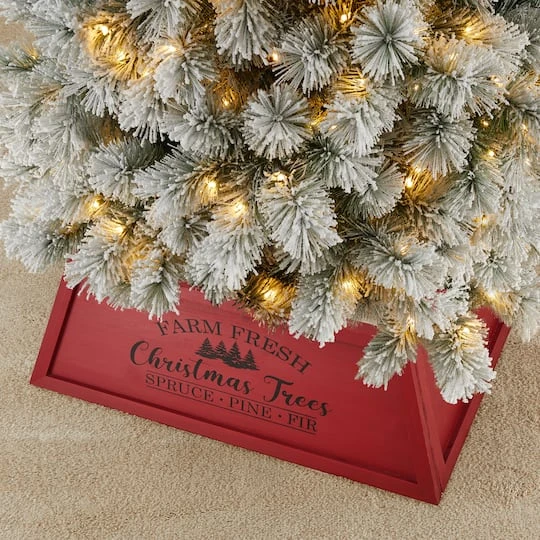 Glitzhome® 32" Red Trapezoid Farm Fresh Christmas Tree Collar 6 Glitzhome® 32" Red Trapezoid Farm Fresh Christmas Tree Collar - Image 4