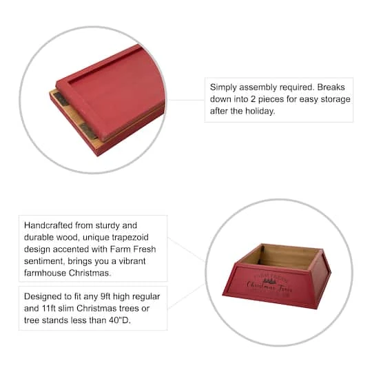 Glitzhome® 32" Red Trapezoid Farm Fresh Christmas Tree Collar 8 Glitzhome® 32" Red Trapezoid Farm Fresh Christmas Tree Collar - Image 6