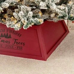 Glitzhome® 32" Red Trapezoid Farm Fresh Christmas Tree Collar 18 Glitzhome® 32" Red Trapezoid Farm Fresh Christmas Tree Collar -Holiday Glow D652306S 7