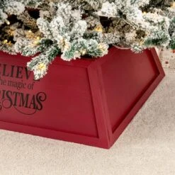 Glitzhome® 32" Red Trapezoid Believe In The Magic Christmas Tree Collar -Holiday Glow D652307S 5