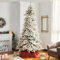 Glitzhome® 32" Red Trapezoid Believe In The Magic Christmas Tree Collar -Holiday Glow D652307S 6