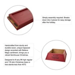 Glitzhome® 32" Red Trapezoid Believe In The Magic Christmas Tree Collar -Holiday Glow D652307S 8