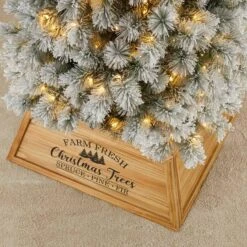 Glitzhome® 40" Natural Wooden Trapezoid Farm Fresh Christmas Tree Collar -Holiday Glow D652309S 2