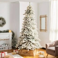 Glitzhome® 40" Natural Wooden Trapezoid Farm Fresh Christmas Tree Collar -Holiday Glow D652309S 4