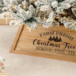 Glitzhome® 40" Natural Wooden Trapezoid Farm Fresh Christmas Tree Collar -Holiday Glow D652309S 6