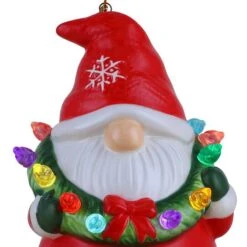 Ceramic LED Gnome With Wreath Ornament -Holiday Glow D657859S 4