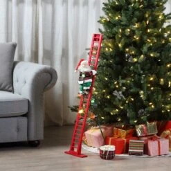 43" Super Climbing Plaid Santa With Ladder -Holiday Glow D657873S 3