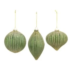 Melrose 6ct. Green & Gold Stripes Glass Ornament Set