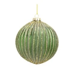Melrose 6ct. Green & Gold Stripes Glass Ornament Set -Holiday Glow D660778S 2