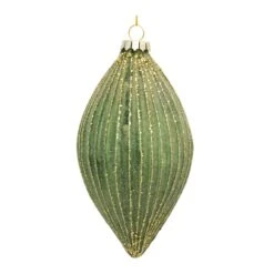 Melrose 6ct. Green & Gold Stripes Glass Ornament Set -Holiday Glow D660778S 3