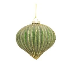 Melrose 6ct. Green & Gold Stripes Glass Ornament Set -Holiday Glow D660778S 4