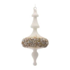 Melrose 6ct. 8" White, Gold & Silver Glass Finial Ornaments 8 Melrose 6ct. 8" White, Gold & Silver Glass Finial Ornaments -Holiday Glow D660788S 2