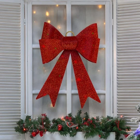 Northlight 23" LED Red Tinsel Bow Christmas Decoration 4 Northlight 23" LED Red Tinsel Bow Christmas Decoration - Image 3
