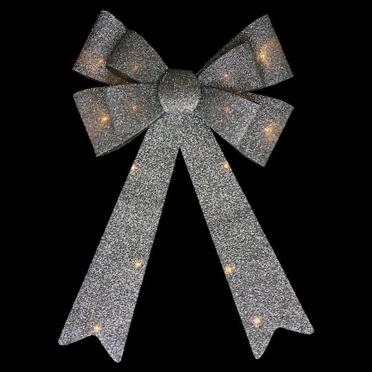Northlight 24" LED Lighted Silver Tinsel Bow Christmas Decoration 6 Northlight 24" LED Lighted Silver Tinsel Bow Christmas Decoration - Image 4