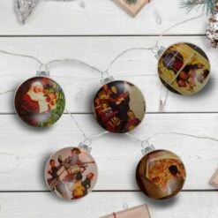 Northlight Norman Rockwell Glass Christmas Disc Lights Set, 5ct. 8 Northlight Norman Rockwell Glass Christmas Disc Lights Set, 5ct. -Holiday Glow D676183S 2
