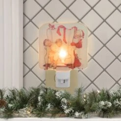 Northlight 6" Norman Rockwell 'Santa Looking At Two Sleeping Children' Glass Christmas Night Light 8 Northlight 6" Norman Rockwell 'Santa Looking At Two Sleeping Children' Glass Christmas Night Light -Holiday Glow D676231S 2