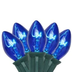 Northlight 25ct. C7 Christmas String Lights With Green Wire Blue -Holiday Glow D676249S 1 1