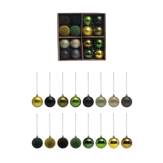 Hello Honey® 10" Green Flocked, Glitter, Matte & Pearlized Plastic Ball Ornaments Box Set 4 Hello Honey® 10" Green Flocked, Glitter, Matte & Pearlized Plastic Ball Ornaments Box Set - Image 2