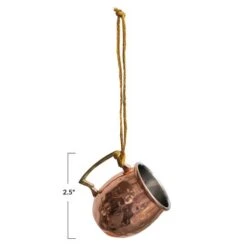Hello Honey® 2.5" Copper Finish Hammered Stainless Steel Mule Mug Ornament -Holiday Glow D758827S 5