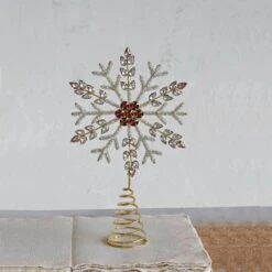 Hello Honey® 11" Metal, Glass & Acrylic Snowflake Tree Topper With Jewels 7 Hello Honey® 11" Metal, Glass & Acrylic Snowflake Tree Topper With Jewels -Holiday Glow D758837S 2