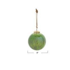 Hello Honey® 4" Green Hand-Marbled Glass Ball Ornament With Leather Hanger -Holiday Glow D758845S 3