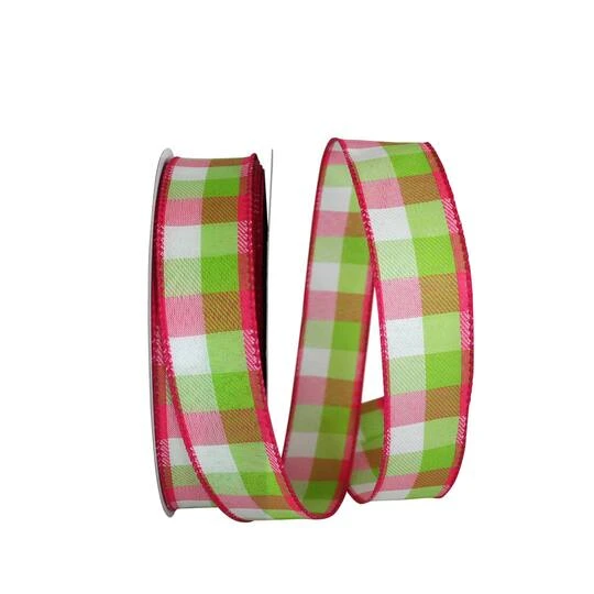 JAM Paper 1.5" X 50yd. Wired Celine Plaid Ribbon Citrus/Fuchsia 4 JAM Paper 1.5" X 50yd. Wired Celine Plaid Ribbon Citrus/Fuchsia - Image 2